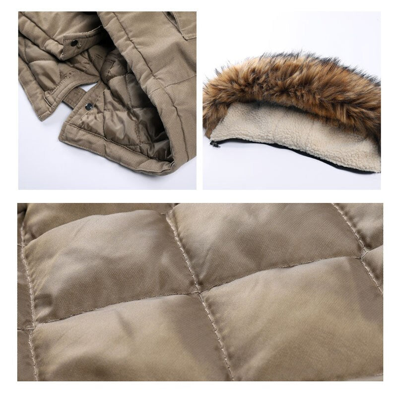 Men Hooded Parkas Coat Winter Men Casual Warm Thicken Fur Collar Jacket detachable hat Fleece Male Outerwear Overcoat