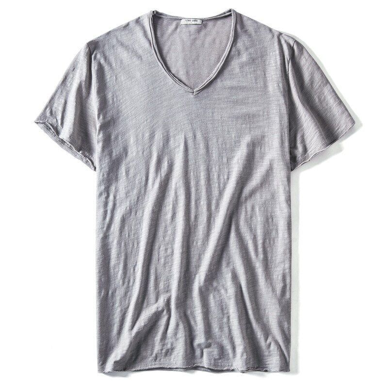Summer V-neck T-shirt Men 100% Combed Cotton Solid Short Sleeve T Shirt Men Fitness Undershirt Male Tops Tees