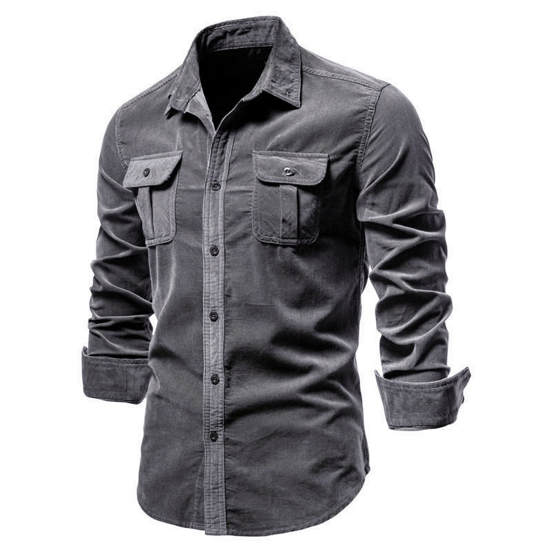 Corduroy Men Shirts Spring Summer Slim Fit Clothing Long Sleeve Casual Shirts For Male