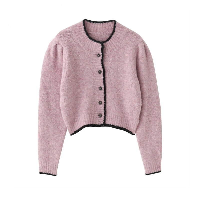 Women Sweater Spring Fall New Candy Solid Wool Round Neck Long Sleeve Knit Cardigan Sweater