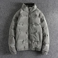 Embossed lettering trend hoodless stand collar down jacket men lightweight warm fitting short youth casual top