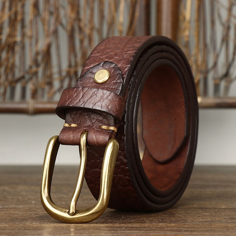 3.8CM Embossing Retro Cowboy Belt Male Thick Real Genuine Leather Belt Men Copper Pin Buckle Belt For Jeans Men Waist