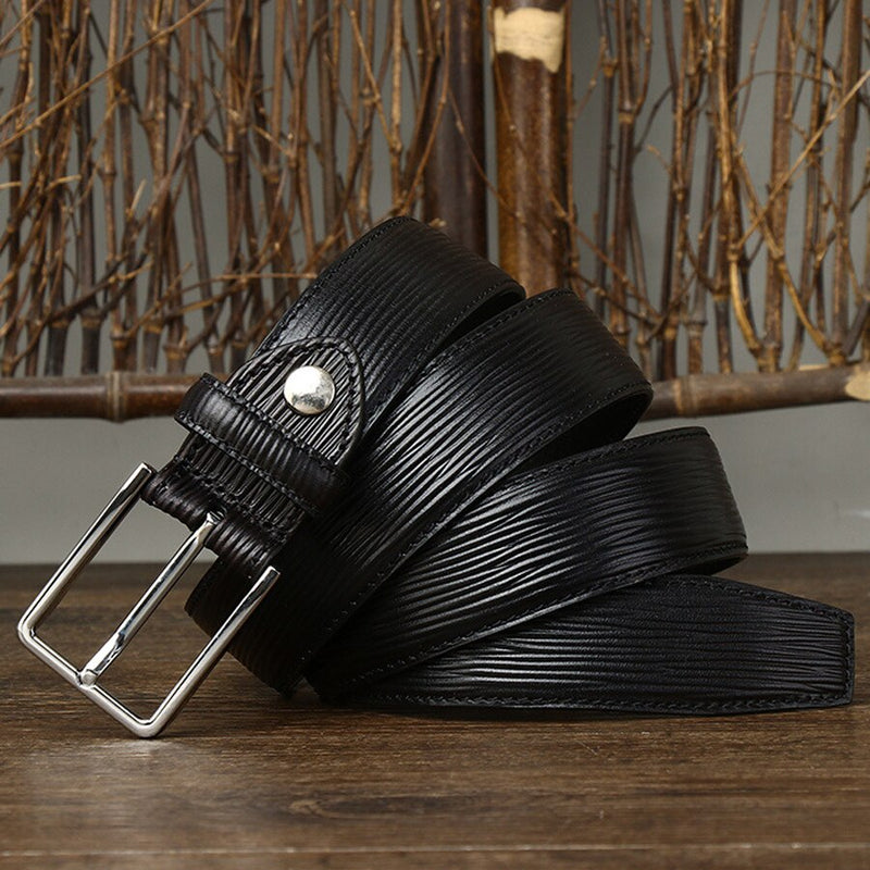 3.5CM Top Business Genuine Leather Belt Designer Men Belt Stripe Casual Luxury Stainless Steel Pin Buckle