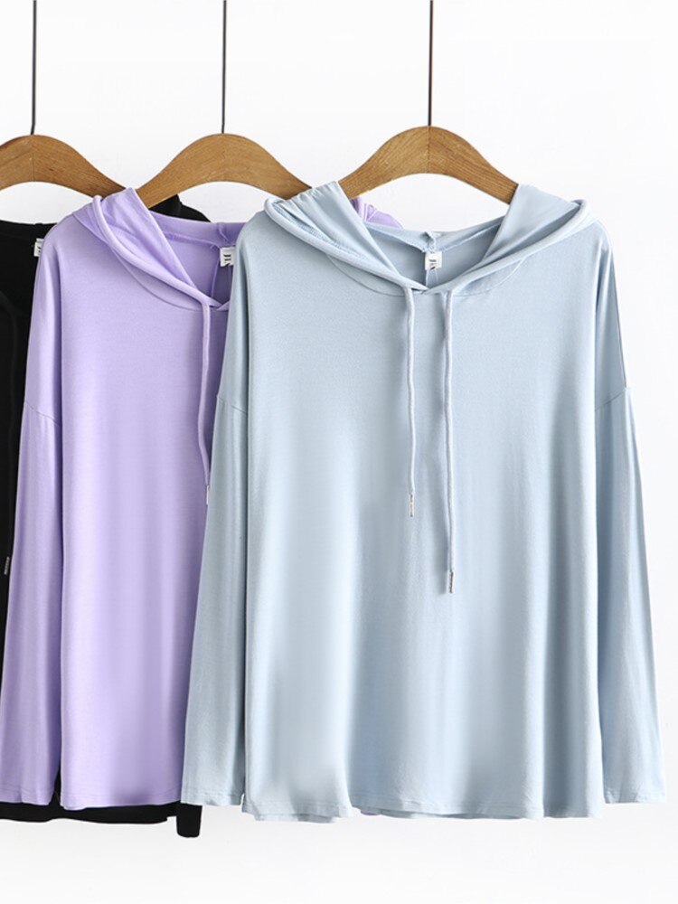 Women Clothing T-Shirt Spring Long Sleeve Tees Casual Modal Hooded Solid Simple Tops