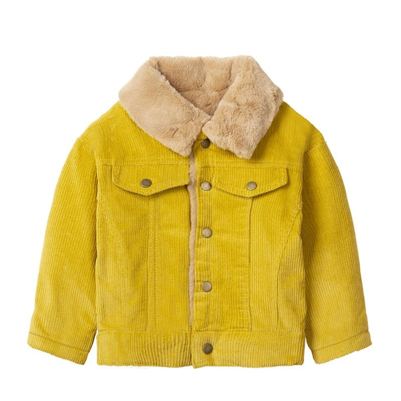 Winter Boys Girls Jacket Corduroy Sherpa Lined Trucker Warm Thickening Coats for Toddler Outerwear Thermal Jackets