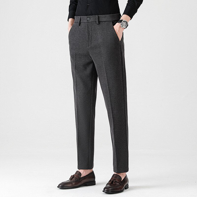 Winter Fall Men Suits Pants Business Casual Thicken Stretchy Simple Solid Classic Trouser