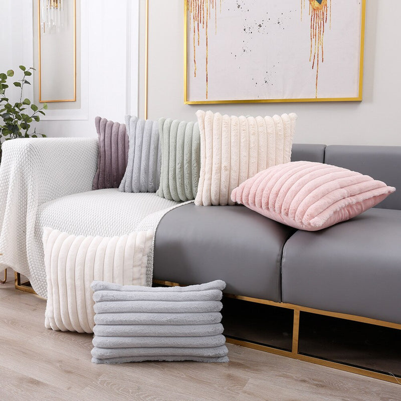 Faux Fur Cushion Cover Flocking Stripe Cushion Cover Pink Grey Orange Ivory Soft Home Decorative Pillow Cover 45x45cm/30x50cm