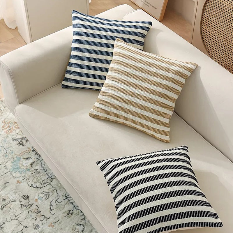 Home Decoration Cushion Cover Blue Black Brown Cotton Woven Stripe Sofa Bed 45x45cm Living Room Bedroom Pillow Cover