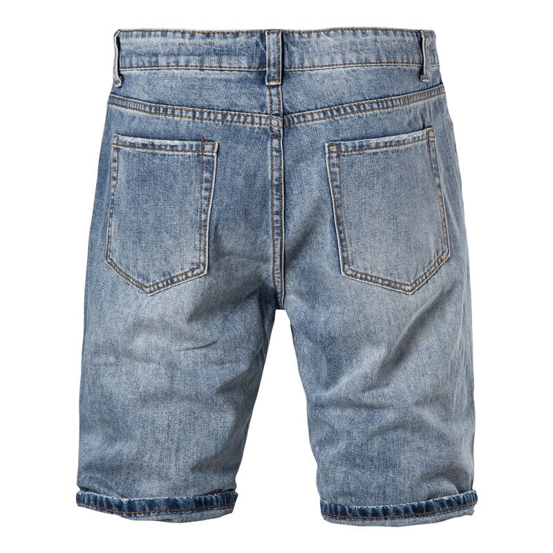 Spliced Short Jeans Men Casual Streetwear Mid Waist Cotton Blue Denim Shorts for Men Summer Shorts for Men