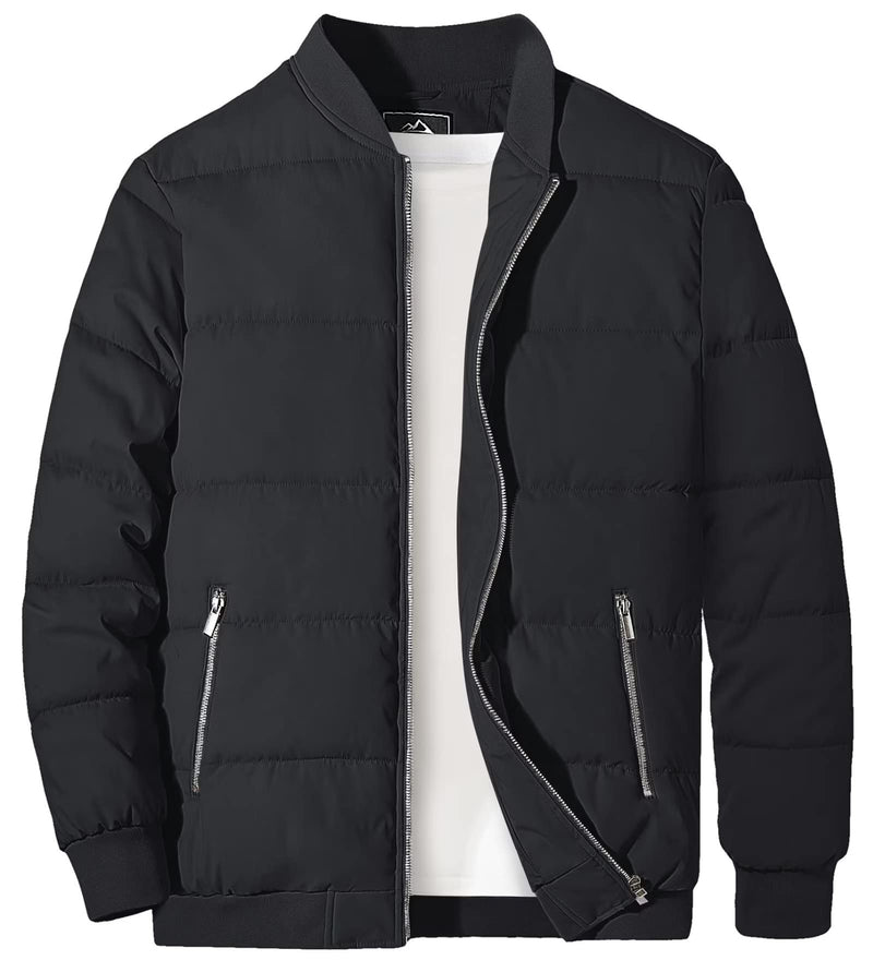 Winter Quilted Lined Bomber Jackets Mens Puffer Jackets Full Zip Casual Warm Coats Zipper Pockets Hiking Outwear Tops