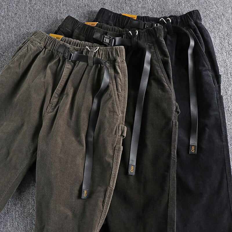 Corduroy Fabric Workwear Casual Pants Men Youth Slim Fit Pants