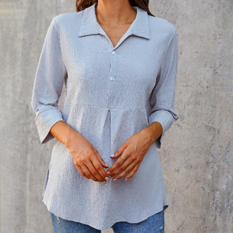Summer Shirt Solid Turn-down Collar Loose Casual Women Buttons Tops Blouses
