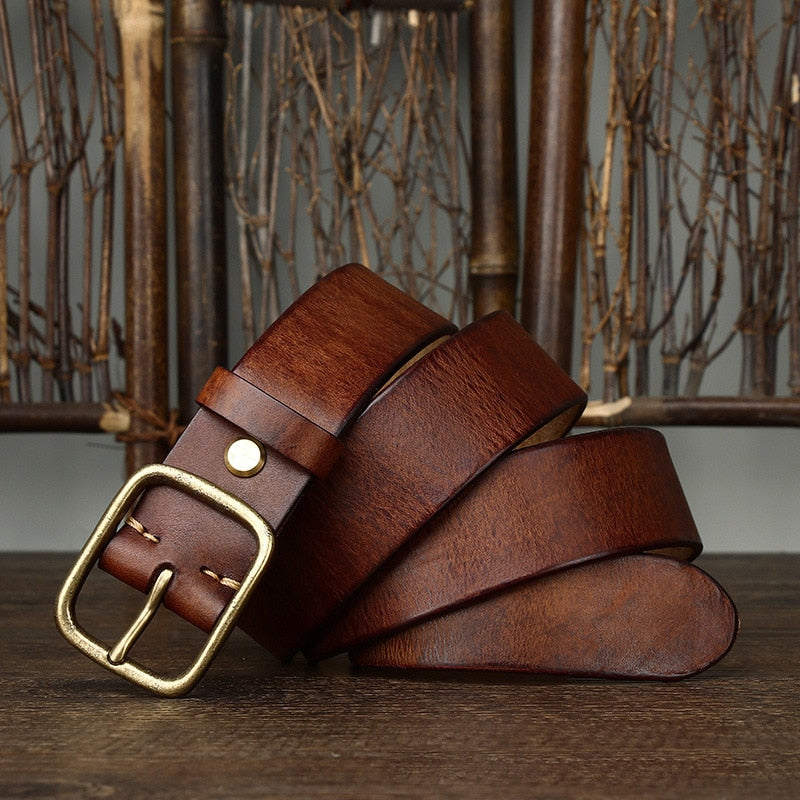 Genuine Leather Men Belt Fashion Copper Buckle Strap For Male Luxury Cummerbund