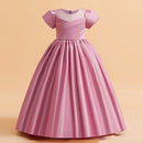 Formal Wedding Evening Dress Short Sleeve Kids Pink White Bridesmaid Clothes Girls Children Costume Baby Princess Party Prom