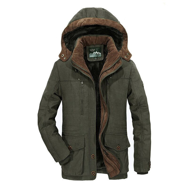 Military Jackets Men Winter Fleece Parkas Casual Slim Multi-pocket Cotton-Padded Hooded Overcoat Windbreaker Coats