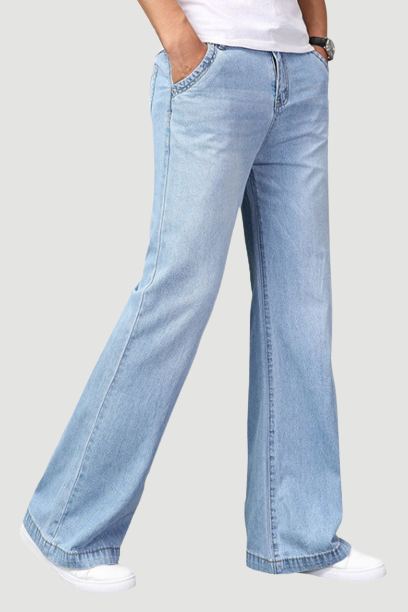 Retro Men Flare Jeans Pants Bell Bottom Blue Black Loose Classic Casual Comfortable Boot Cut Denim Trousers