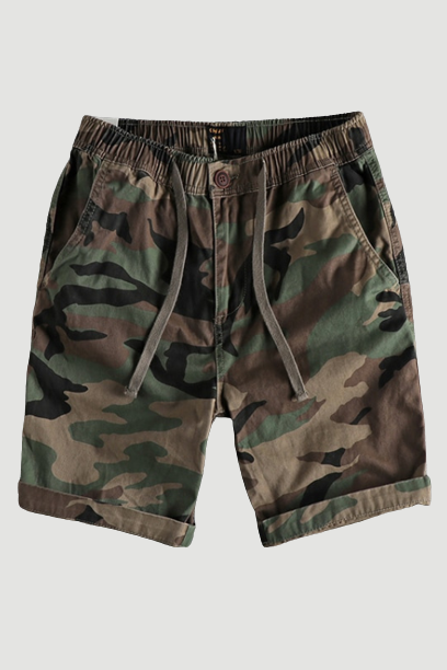 Classic camouflage casual shorts men drawstring, elastic waist, fashionable youth work clothes