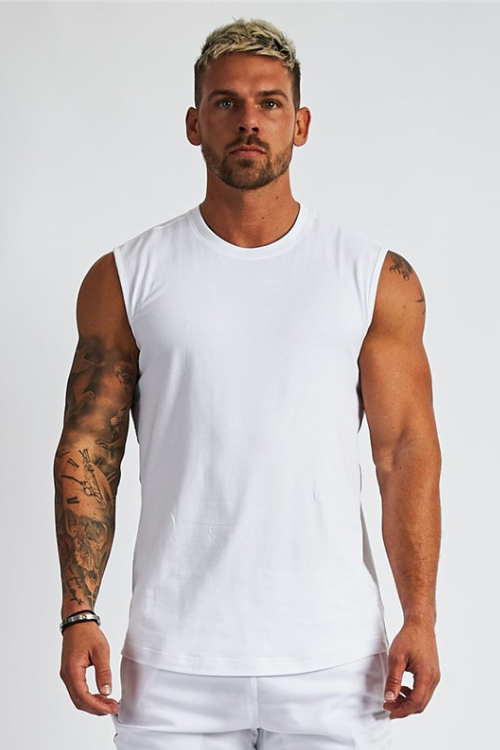 Compression Sleeveless Shirt Fitness Mens Tank Top Cotton Gym Clothing Bodybuilding Stringer Tanktop Muscle Singlet Workout Vest