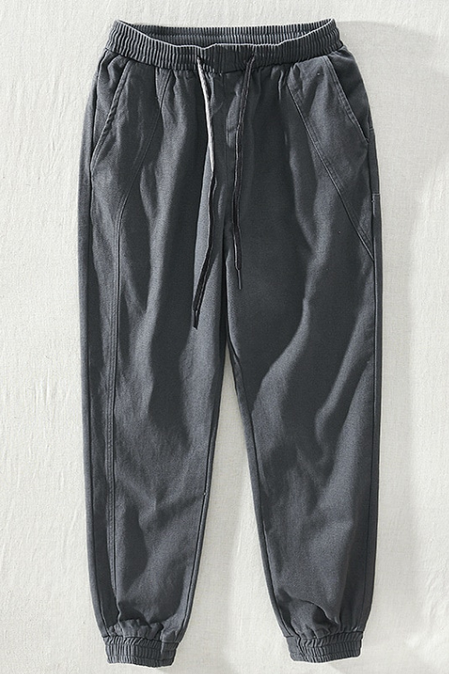 Winter Fall Men Vintage Legging Pants Elastic Waist Solid Simple Casual Loose Cotton Trouser