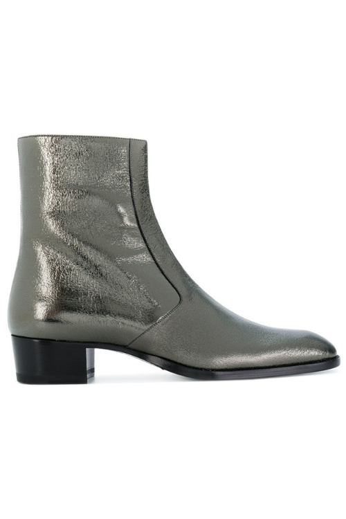 Genuine Leather Sliver Sexy Ankle Boots Wedge high heels Boots pointed toe Men