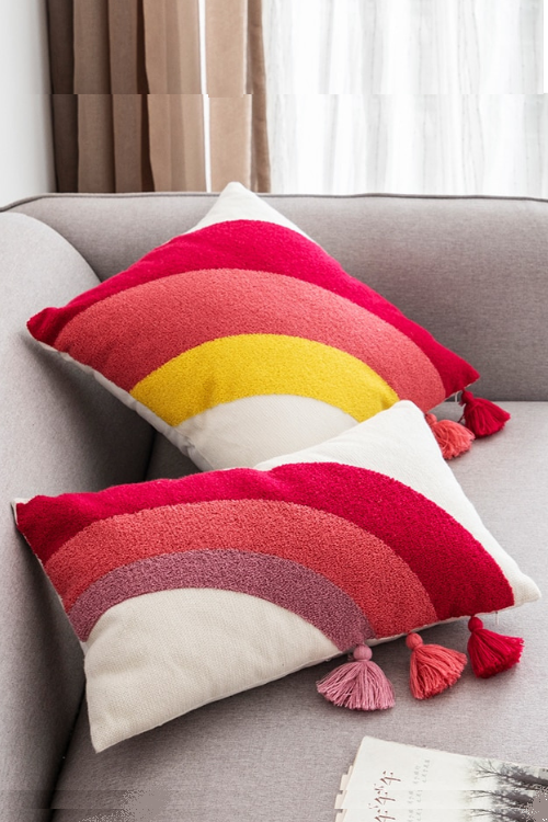 Tassels Cushion Cover Cute Rainbow Embroidery Pillow Cover 45x45cm/30x50cm Stylish  Home Decoration Kids Room