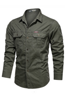 Casual Cotton Men Shirts Solid Stand Collar Pocket Button Up Shirts for Men Long Sleeve Shirts Men
