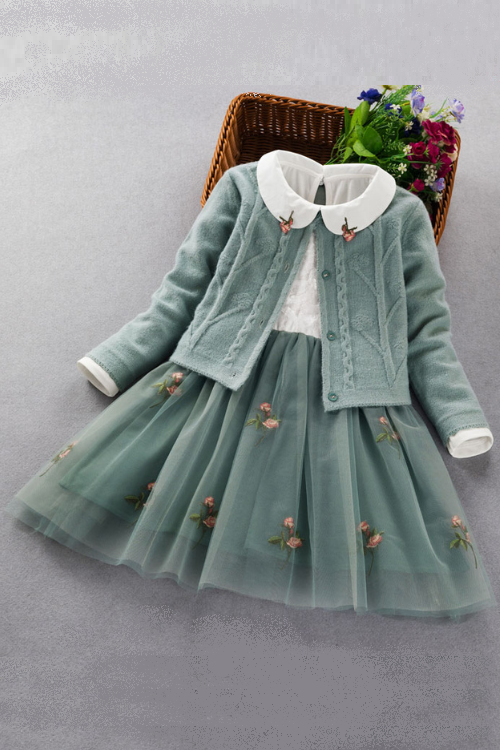 Elegant Girls clothing set new spring autumn Kids princess coat+dress 2Pcs suit for girl party children clothes