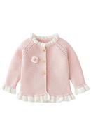 Baby Girls Knit Cardigan Sweater Ruffle Single Breasted O-Neck Long Sleeve Tops for Girl Clothes Cute Flower Coats