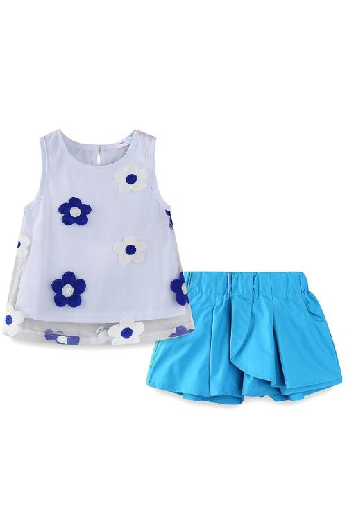 Boutique Girls Clothes Set Embroidery Flower Tulle Cover Tops and Short Outfit for Girl Summer Clothes Suit Floral