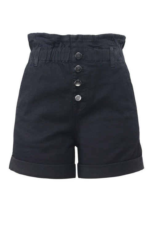Summer Elegant High Waist Ruffles Folded Denim Shorts Women`s Stretchy Black Shorts Jeans For Women Clothing