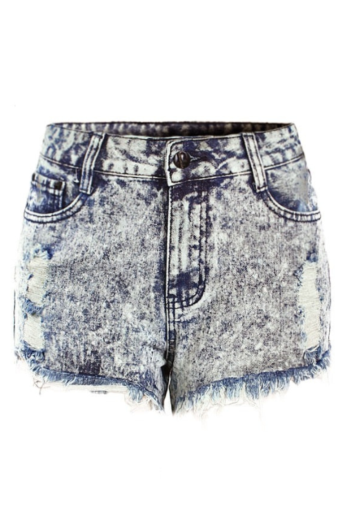Women`s High Waist Ripped Acid Washed Denim Shorts For Woman