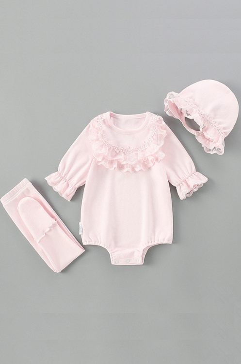 Children Autumn Clothing Newborn Lace Baby Girls Clothes Infant Bodysuit+Hat+tight 3Pcs/set Jumpsuit Playsuit Outfit 0-2Y