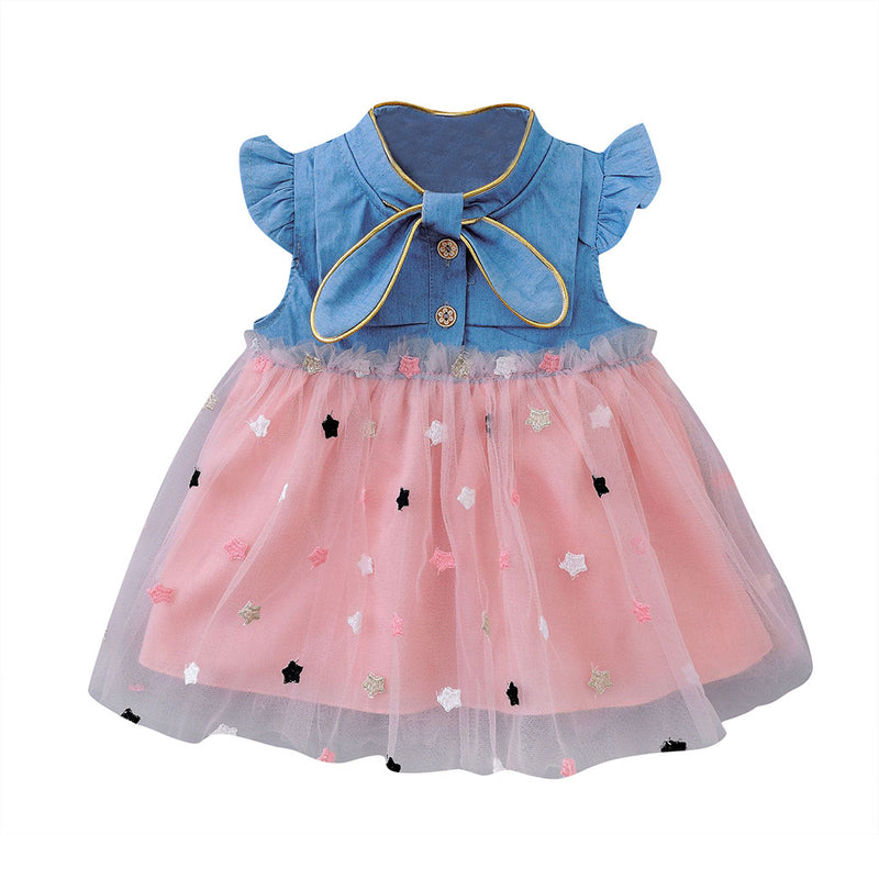 Cute Girls Dress Infant Baby Girls Kids Dresses Princess Dress Gauze Star Denim Outfits Clothing Summer Kids Girls Clothes