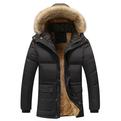 Winter Men Jacket Casual Mens Faux Fur Collar Cotton Thermal Parkas Coats Man Fleece Warm Windbreaker Hoodies Jackets