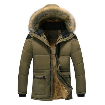 Winter Men Jacket Casual Mens Faux Fur Collar Cotton Thermal Parkas Coats Man Fleece Warm Windbreaker Hoodies Jackets