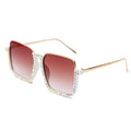 Diamond Square Sunglasses Women Clear Lens Crystal Frame Gradient Blue Tea Elegant Female Eyewear UV400