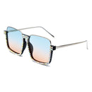 Diamond Square Sunglasses Women Clear Lens Crystal Frame Gradient Blue Tea Elegant Female Eyewear UV400