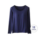 Femmes T-Shirts Buili-in Soutien-Gorge Rembourré Extensible Modal Tops T-shirts À Manches Longues Plaine Sexy Casual Printemps Automne