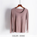 Femmes T-Shirts Buili-in Soutien-Gorge Rembourré Extensible Modal Tops T-shirts À Manches Longues Plaine Sexy Casual Printemps Automne