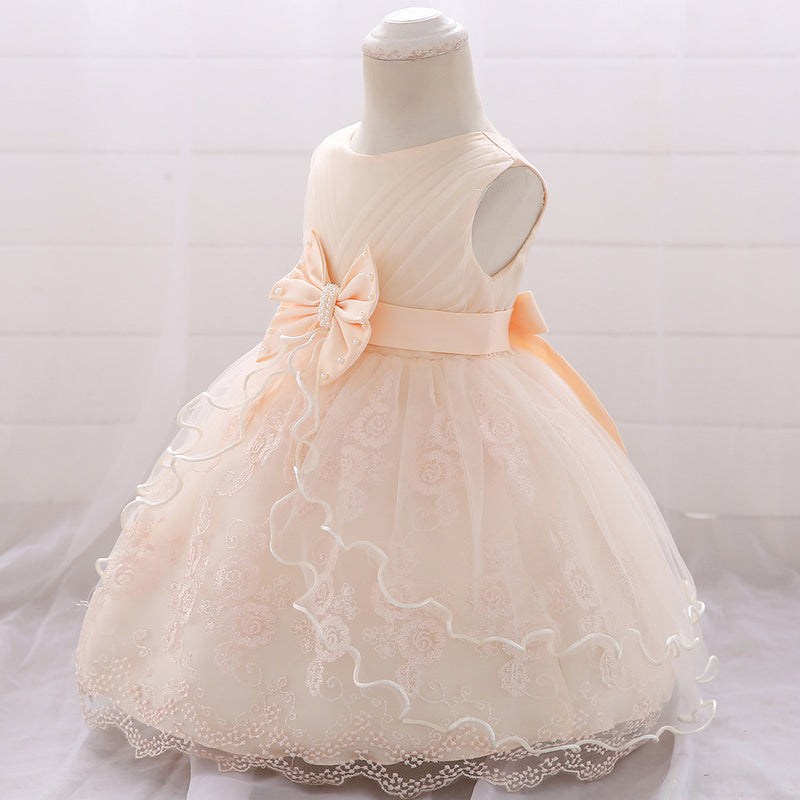 Embroidery Baby Girl Dress for Infant 6-24 Month Baby Girls First Year Birthday Dresses Beaded Flower Sleeveless Princes