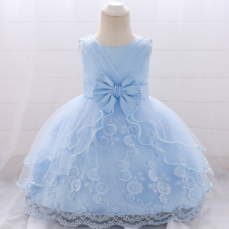 Embroidery Baby Girl Dress for Infant 6-24 Month Baby Girls First Year Birthday Dresses Beaded Flower Sleeveless Princes