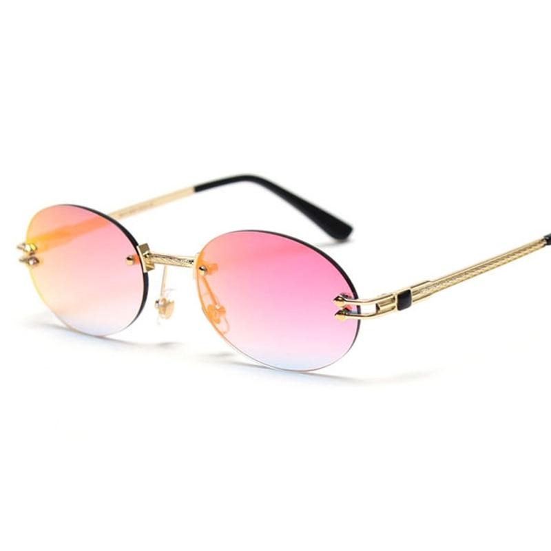 Rimless Round Sunglasses Men Women Oval Metal Frame Sunglasses Steampunk Retro Sun Glasses Women Luxury Eyewear Vintage