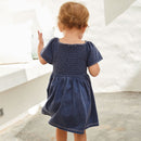 Vêtements d'été pour petites filles, bleu marine, chemise à boutons, pour enfants de 2 à 7 ans, nouvelle collection
