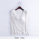 Femmes T-Shirts Buili-in Soutien-Gorge Rembourré Extensible Modal Tops T-shirts À Manches Longues Plaine Sexy Casual Printemps Automne