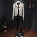 Vestes de Moto classiques Slim pour hommes, veste en cuir pour hommes, manteau de motard noir et blanc, automne hiver