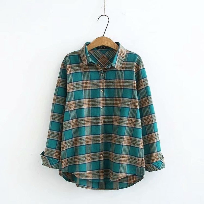 Women's Plaid Blouse Long Sleeved Officewear blouse Casual Oversized Tops