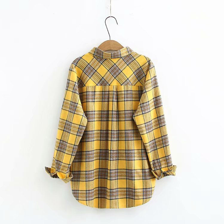 Women's Plaid Blouse Long Sleeved Officewear blouse Casual Oversized Tops