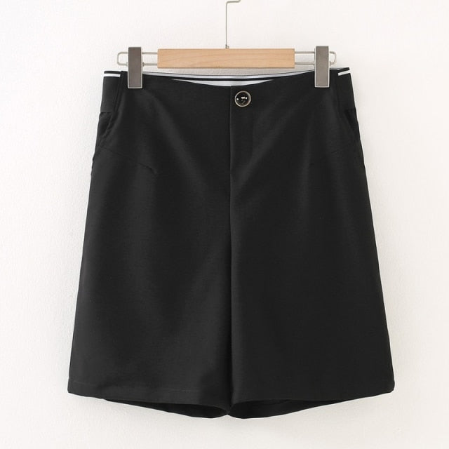 Women's Elegant Knee Length Shorts Elastic Waist Straight Simple Summer pants