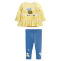 Baby Girl Fall Clothes Autumn Children Set Cotton Two Pieces Suit Toddler Yellow Striped Insect bee Shirt + Blue Flower Pants