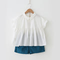 Girls Clothing Sets Summer Cotton Peter Pan Collar Top+Short Two-piece Children Sets Casual Girls Clothes Suit